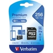 Memóriakártya, microSDXC, 256GB CL10/U1, 90/10 MB/s, adapter, VERBATIM 