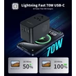 Choetech USB-C*2+USB-A*2 (70W,fekete,travel,USB-C kábellel, US,UK,EU,AU), töltő