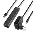 AXAGON HUE-SA7BP USB3.0 CHARGING HUB (Hétportos USB 3.0 hub gyors töltési támogatással. AC adapter a csomagban. Fekete)