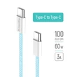 COLORWAY Kábel Type-C CW-CBPDCC061-BL, fonott pamut, PD Fast Charging 60W, 3,0A 1M kék