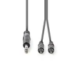 Nedis COTH23300GY15 félprofi XLR audió kábel, 6,35mm sztereo jack dugó - 2x RCA dugó, 1,5m