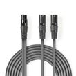 Nedis COTH15020GY15 félprofi XLR audió kábel, XLR 3p aljzat - 2 x XLR 3p dugó, 1.5m, rugalmas