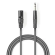 Nedis COTH15100GY15 félprofi audio kábel, 6,35mm sztereo jack dugó - 3p XLR dugó, hossz 1,5m, rugalmas