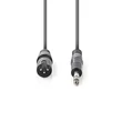 Nedis COTH15100GY30 félprofi audio kábel, 6,35mm sztereo jack dugó - 3p XLR dugó, hossz 3m, rugalmas