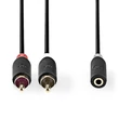 Nedis CABW22255AT02 sztereo audió kábel 2x RCA dugó - 3,5mm sztereo jack aljzat,  Aranyozott,  0,20m