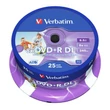 DVD+R lemez, kétrétegű, nyomtatható, no-ID, 8,5GB, 8x, 25 db, hengeren, VERBATIM 