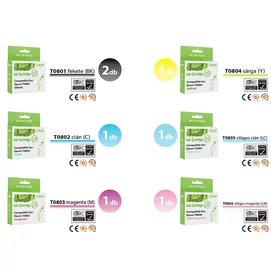 Epson -hoz ►7db◄ T0807 utángyártott tintapatron-pakk (2db fekete+1-1szín) (TO80) (≈2800oldal)