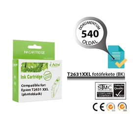 Epson -hoz, T2631 15,5 ml (Epson 26XL) fotofekete utángyártott tintapatron (~540 oldal) (T2611)