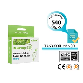 Epson -hoz, T2632 15,5 ml (Epson 26XL) cián utángyártott tintapatron (~540 oldal) (T2612)