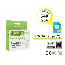 Epson -hoz, T2634 15,5 ml (Epson 26XL) sárga utángyártott tintapatron (~540 oldal) (T2614)