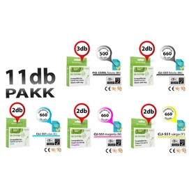 Canon -hoz ►11db-os◄ PGI-550/CLI-551XL CHIPES utángyártott tintapatron PAKK (~6780 oldal)