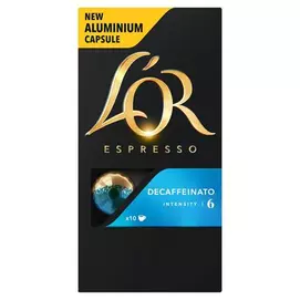 Kávékapszula, 10 db, koffeinmentes, JACOBS DOUWE EGBERTS "L`OR Decaffeinato"