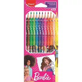 Színes ceruza készlet, háromszögletű, MAPED &quot;Barbie&quot;, 12 különböző szín