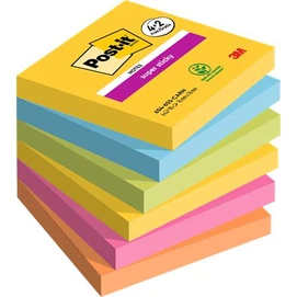Öntapadó jegyzettömb, 76x76 mm, 6x90 lap, 3M POSTIT &quot;Super Sticky&quot;, &quot;Carnival&quot;, vegyes színek