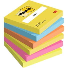 Öntapadó jegyzettömb, 76x76 mm, 6x100 lap, 3M POSTIT &quot;Energetic&quot;, vegyes színek