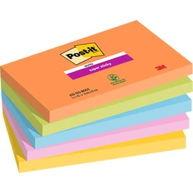 Öntapadó jegyzettömb, 76x127 mm, 5x90 lap, 3M POSTIT &quot;Super Sticky Boots&quot;, vegyes színek