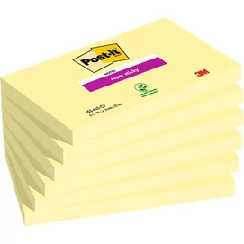 Öntapadó jegyzettömb csomag, 76x127 mm, 6x90 lap, 3M POSTIT &quot;Super Sticky&quot;, kanári sárga