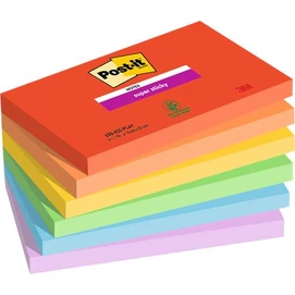 Öntapadó jegyzettömb, 76x127 mm, 6x90 lap, 3M POSTIT &quot;Super Sticky Playful&quot;, vegyes színek