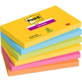 Öntapadó jegyzettömb, 76x127 mm, 6x90 lap, 3M POSTIT, &quot;Super Sticky&quot;, Carnival