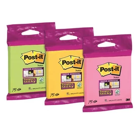Öntapadó jegyzettömb, 76×76 mm, 75 lap, 3M POSTIT &quot;Super Sticky&quot;, vegyes