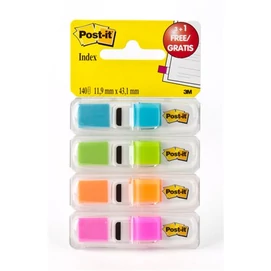 Jelölőcímke adagolóban, műanyag, 4x35 lap, 12x43 mm, 3M POSTIT, élénk színek
