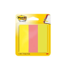 Jelölőcímke, papír, 3x100 lap, 25x76 mm, 3M POSTIT, vegyes neon színek