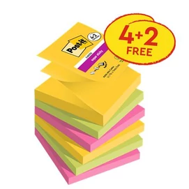 Öntapadó jegyzettömb, &quot;Z&quot;, 76x76 mm, 4+2x90 lap, 3M POSTIT &quot;Carnival&quot;, vegyes