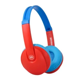 Fejhallgató, gyerek méret, vezeték nélküli, Bluetooth, mikrofonnal, MAXELL &quot;HP-BT350&quot;, kék-piros