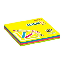 Öntapadó jegyzettömb, 76x76 mm, 100 lap, STICK N &quot;Magic Pad&quot; neon színek