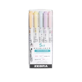 Szövegkiemelő készlet, 1,4/4 mm, kétvégű, ZEBRA &quot;Mildliner Highlighter Gentle&quot;, 5 különböző szín