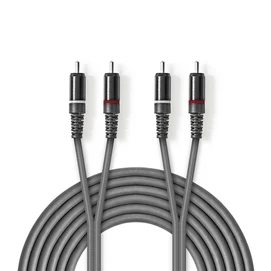 Nedis COTH24200GY50 sztereo audio kábel, 2x RCA dugó,  2x RCA dugó, Nikkelezett,  5 m, rugalmas