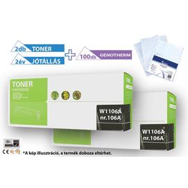 2+1 db-os PAKK, ►2db HP -hez W1106A  (Nr.106A) fekete utángyártott toner, +1 csomag (100db) lefűzhető genotherm (bugyi)◄  (2X≈1000 oldal)