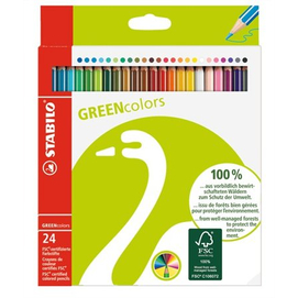 Színes ceruza készlet, hatszögletű, STABILO "GreenColours", 24 különböző szín