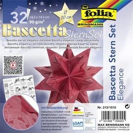 Bascetta csillag készlet, 14,5x14,5 cm, 90 g, 32 lap, FOLIA, piros-dzsungel