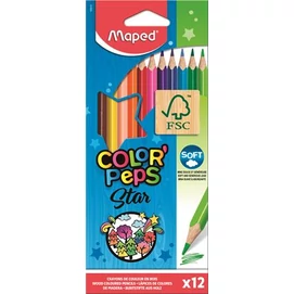 Színes ceruza készlet, háromszögletű, MAPED &quot;Color`Peps Star&quot;, 12 különböző szín
