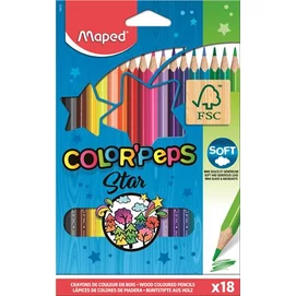 Színes ceruza készlet, háromszögletű, MAPED &quot;Color`Peps Star&quot;, 18 különböző szín