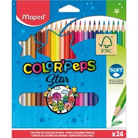 Színes ceruza készlet, háromszögletű, MAPED &quot;Color`Peps Star&quot;, 24 különböző szín