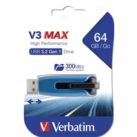 Pendrive, 64GB, USB 3.2, 175/80 MB/s, VERBATIM &quot;V3 MAX&quot;, kék-fekete