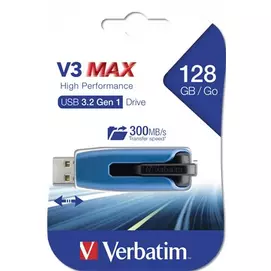 Pendrive, 128GB, USB 3.2, 175/80 MB/s, VERBATIM &quot;V3 MAX&quot;, kék-fekete