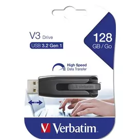 Pendrive, 128GB, USB 3.2, 80/25 MB/s, VERBATIM &quot;V3&quot;, fekete-szürke