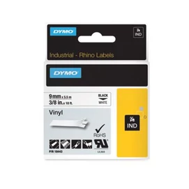 Feliratozógép szalag, vinil, 9 mm x 5,5 m, DYMO &quot;Rhino&quot;, fehér-fekete
