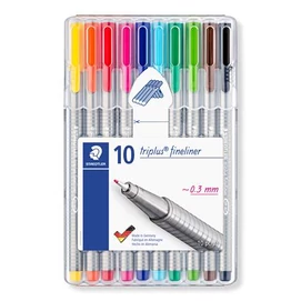 Tűfilc készlet, 0,3 mm, STAEDTLER &quot;Triplus 334&quot;, 10 különböző szín