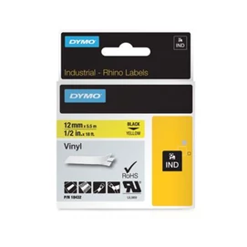 Feliratozógép szalag, vinil, 12 mm x 5,5 m, DYMO &quot;Rhino&quot;, sárga-fekete