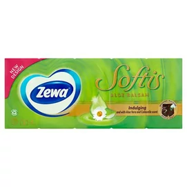 Papír zsebkendő, 4 rétegű, 10x9 db, ZEWA &quot;Softis&quot;, aloe balsam