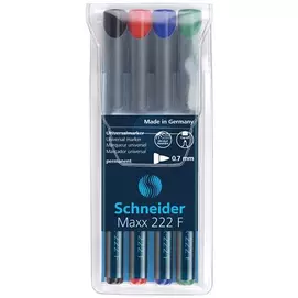 Alkoholos marker készlet, OHP, 0,7 mm, SCHNEIDER "Maxx 222 F", 4 különböző szín