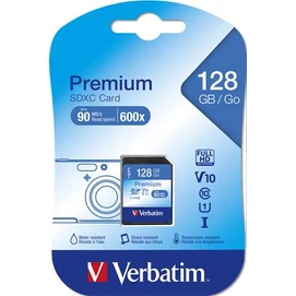 Memóriakártya, SDXC, 128GB, CL10/U1, 90/10 MB/s, VERBATIM &quot;Premium&quot;