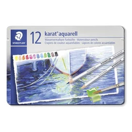 Akvarell ceruza készlet, hatszögletű, fém doboz, STAEDTLER &quot;Karat® aquarell 125&quot;, 12 különböző szín