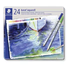 Akvarell ceruza készlet, hatszögletű, fém doboz, STAEDTLER &quot;Karat® aquarell 125&quot;, 24 különböző szín