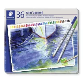 Akvarell ceruza készlet, hatszögletű, fém doboz, STAEDTLER &quot;Karat® aquarell 125&quot;, 36 különböző szín
