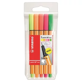Tűfilc készlet, 0,4 mm, STABILO &quot;Point 88 Mini Neon&quot;, 5 különböző szín